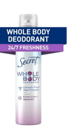 Secret Whole Body Women's Deodorant Aluminum Free Spray, Lilac & Waterlily 3.5oz