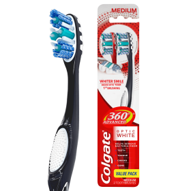Colgate 360 Advanced Optic Whitening Toothbrush with Tongue; Medium; 2 Count