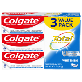 Colgate Total Whitening Toothpaste; Mint; 3 Pack; 5.1 oz Tubes
