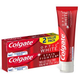 Colgate Optic White Stain Fighter Whitening Toothpaste; 2 Pack; Clean Mint; 6 oz Tubes
