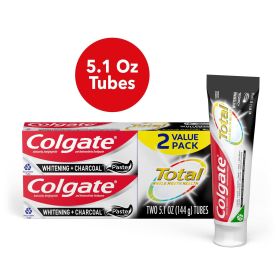 Colgate Total Whitening + Charcoal Toothpaste; 5.1 oz Tube; 2 Pack