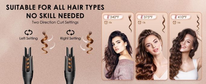 Anti-Scald Automatic Curling Iron, Novus Rotating Curling Iron, Ceramic Curling Iron, Auto Curling Wand Adjustable Steering, Time Reminder