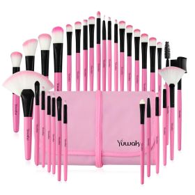 32 professional makeup brushes set; facial eye shadow eyeliner foundation blush lip powder liquid cream blending brush (pink)