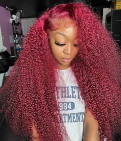 Water Wave Burgundy 13x6 Hd Lace Frontal Human Hair Wigs For Women Red Colored 13x4 Transparent Lace Curly Deep Wave Frontal Wig (Color: 13x4 Hd lace wig, Stretched Length, Density: 8inches, 150%)