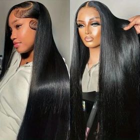 30 40 Inch Straight Human Hair 13x4 13x6 Hd Lace Frontal Wig Brazilian Lace Front Human Hair Wigs For Black Women Pre Plucked (Color: 13x6 Lace Wig, Stretched Length, Density: 26inches, 250%)