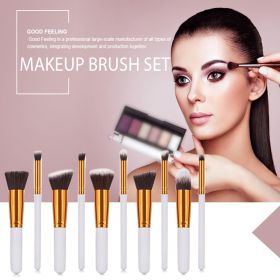 10 Pcs Makeup Brushes Set For Travel Set Synthesized White Glod With Bag (Color: White)