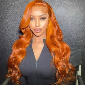 Orange Ginger Lace Front Wig Human Hair 13X4 13x6 Body Wave Lace Front Wig Colored Human Hair Wigs For Women 28 30 Inch (Hair Color: 13X6 Lace Wig, Stretched Length, Density: 32inches, 180%)