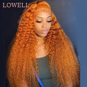 13x6 Hd Colored Ginger Orange Curly Lace Frontal Wig 13x4 Deep Water Wave Lace Front Human Hair Wigs 30inch Brazilian Preplucked (Hair Color, Density: 13x6 lace Wig, 150%, Stretched Length: 8inches)