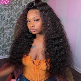 Water Wave 13x6 HD Lace Frontal Wig Brazilian Transparent 13x4 Lace Front Human Hair Wigs For Women Pre Plucked Cury Hair (Hair Color: 13X6 Lace Wig, Stretched Length, Density: 26inches, 200  density)