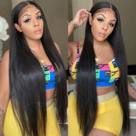 Pure Full Lace Wig Transparent 13x4 HD Lace Front Wigs Brazilian Bone Straight 360 Lace Frontal Wigs Lace Closure Wig MYLOCKME (Hair Color: 4x4 Lace Wig, Density, Stretched Length: 180%, 22INCHES)