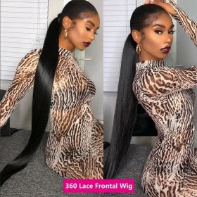 Pure Full Lace Wig Transparent 13x4 HD Lace Front Wigs Brazilian Bone Straight 360 Lace Frontal Wigs Lace Closure Wig MYLOCKME (Hair Color: 360 Lace Wig, Density, Stretched Length: 180%, 28inches)