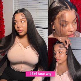 Pure Full Lace Wig Transparent 13x4 HD Lace Front Wigs Brazilian Bone Straight 360 Lace Frontal Wigs Lace Closure Wig MYLOCKME (Hair Color: 13X6 Lace Wig, Density, Stretched Length: 180%, 24inches)