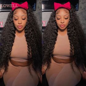 Deep Wave Frontal Wig Hd Lace Wig 13x6 100% Curly Human Hair Wig Accessories For Women Preplucked 13x4 Lace Front wigs (Hair Color, Density: 13X6 Lace Wig, 180  density, Stretched Length: 38inches)