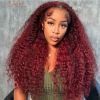 Red Wigs Colored Lace Front Deep Wave Burgundy Curly Human Hair Wig 100% 13x4 13x6 Hd Transparent Lace Frontal Wig For Women