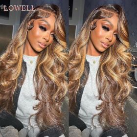 13x6 Hd Lace Frontal Wig Honey Blonde Ombre Highlight Wig Body Wave Lace Front Wig Human Hair 13x4 Colored Human Hair Wigs (Hair Color: 13X4 Lace Wig, Stretched Length, Density: 20inches, 150%)