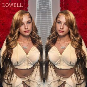 Honey Blonde Ombre Highlight Wig 13x6 Hd Lace Frontal Wig Body Wave Lace Front Wig Human Hair 13x4 Colored Human Hair Wigs (Hair Color: 13X4 Lace Wig, Stretched Length, Density: 30inches, 150%)