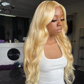 13x6 HD Transparent 613 Body Wave Honey Blonde Lace Frontal Human Hair Wig Brazilian 13x4 Lace Front Colored Wig For Black Women (Color: 13x4 Lace Front Wig, Stretched Length, Density: 8inches, 180 Density)