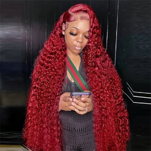 Burgundy 13x6 Hd Lace Frontal Human Hair Wig 13x4 Curly Wigs Remy Pre Plucked Wigs For Women Brazilian Deep Wave Frontal Wig