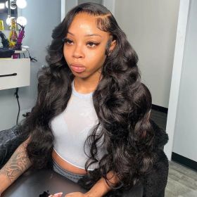 30 32 Inch Body Wave 13x4 13x6 360 HD Transparent Lace Front Wig Brazilian Human Hair Wigs Lace Frontal Wigs For Black Women (Color: 13x4 Hd lace wig, Stretched Length, Density: 32inches, 150 Density)