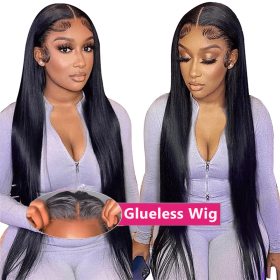 32 34 Inch New Glueless Wig Bone Straight 5x5 6x4 Transparent Lace Closure Human Hair Wigs Pre Cut Ready To Wear Lace Front Wig (Hair Color: NEW 5x5 Glueless Wig, Stretched Length, Density: 32inches, 180%)