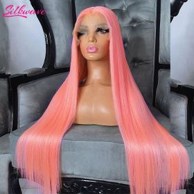 13x6 Hd Transparent Pink Lace Front Wig Human Hair Preplucked Brazilan 13x4 Bone Straight Frontal 613 Colored Wigs For Women (Color: 13x6 Lace Wig, Stretched Length, Density: 34inches, 180 Density)