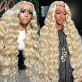 613 13x6 Hd Lace Frontal Wig Human Hair Honey Blonde Body Wave Lace Front Human Hair Wigs For Women Brazilian 13x4 Lace Frontal (Color: 13x6 Lace Front Wig, Stretched Length, Density: 34inches, 180%)