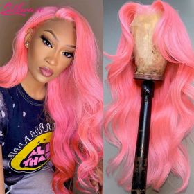 30 Inch Pink Human Hair Wigs 13x4 13x6 HD Transparent Lace Frontal Wig Brazilian 613 Colored Body Wave Lace Front Wigs For Women (Color: 13x4 Lace Wig, Stretched Length, Density: 34inches, 180 Density)