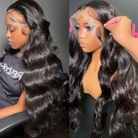 30 40 Inch HD Transparent Loose Body Wave 13x4 13x6 Lace Front Wig Brazilian Human Hair Wigs 360 Lace Frontal Wigs For Women (Color: 13x6 Hd lace wig, Stretched Length, Density: 30inches, 150 Density)