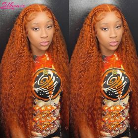 Orange Ginger Human Hair Wigs Deep Wave 13x6 Hd Lace FronLal Wig 13x4 WaLer Wave Lace FronL Colored Curly Wig For Black Women (Color: 13x6 Hd lace wig, Stretched Length, Density: 18inches, 150%)