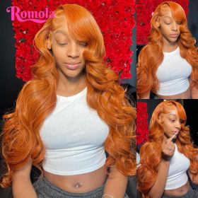 Orange Ginger 13x6 Hd Lace Frontal Wig 30 Inch Transparent Colored Human Hair Wigs Brazilian 13x4 Body Wave Lace Front Wig (Color: 13x6 Frontal Wig, Stretched Length, Density: 8inches, 150%)