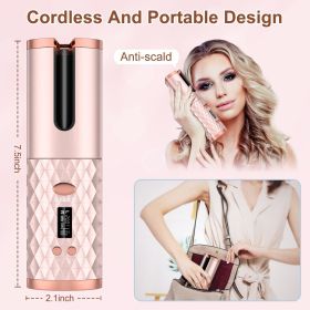 Portable Automatic Hair Curler, Ceramic Rotating Wireless Auto Curling Iron Wand, Portable USB Rechargeable Spin Curler For Hair Styling (Color: PINK)