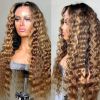13x6 Hd Lace Water Wave Highlight Wig Human Hair Wigs Curly Colored Honey Blonde Front 13x4 Deep Wave RemyFrontal Wig Curls