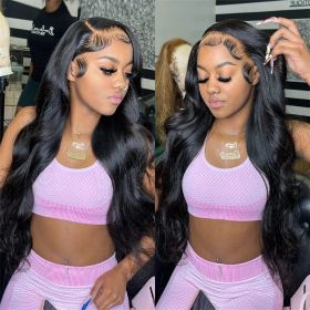 HD Transparent Body Wave 13x6 13x4 Lace Front Gluless Human Hair Wigs Brazilian 30 40 Inch 360 Lace Frontal Wig For Black Women (Color: 13x4 Hd lace wig, Stretched Length, Density: 32inches, 150 Density)