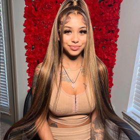 Honey Blonde Highlight Wig Stralght Lace Front Wig Human Hair 13x4 Colored Human Hair Wigs 13x6 Hd Lace Frontal Wig (Hair Color: 13X4 Lace Wig, Stretched Length, Density: 34inches, 180%)