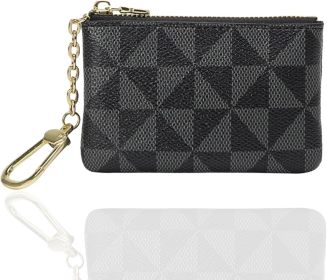 Black/Brown/Women's Leather Coin Wallet with Keychain, Small Zipper, Coin Pocket, Card Clip, Men's and Women's Wallet Handbag (colour: Black -1pc)