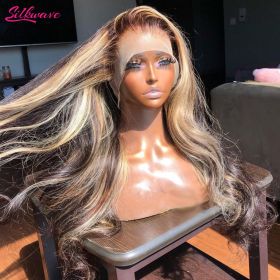 13x4 13x6 Hd Highlight Wigs Human Hair Body Wave Frontal Wig Brazilian Brown Honey Blonde Lace Front Wig For Women 30 36 Inch (Lace Wig Type, Density: 13X4, 180%, Stretched Length: 20inches)