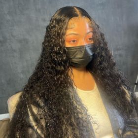 13x6 Curly Wigs Lace Front Human Hair Wig Hd Transparent 13x4 Water Wave Wigs For Women Deep Wave Frontal Wig Human Hair (Color: 13x6 Frontal Wig, Stretched Length, Density: 10inches, 180%)
